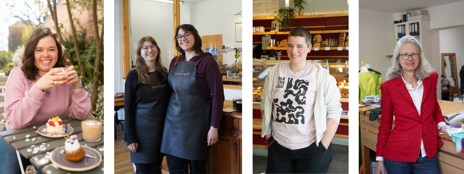 Das Bild ist eine Kollage mit Fotos von 5 Frauen: Monja Rönneburg, Saskia Jahnel und Theresa Maria Tyroller, Jana Klausberger und Angela Ziemer.