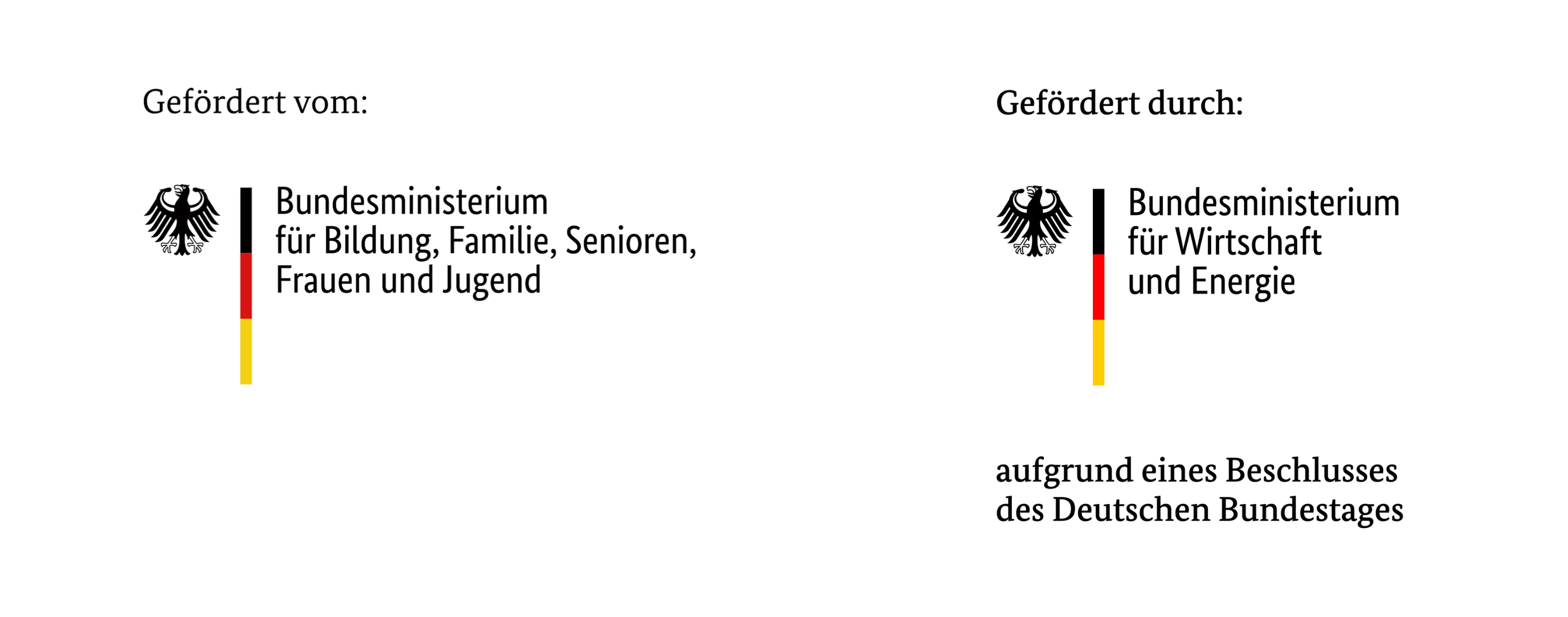 KI generiert: Das Bild zeigt zwei Logos und Texte, die die Förderung durch das Bundesministerium für Bildung, Familie, Senioren, Frauen und Jugend sowie das Bundesministerium für Wirtschaft und Energie anzeigen.