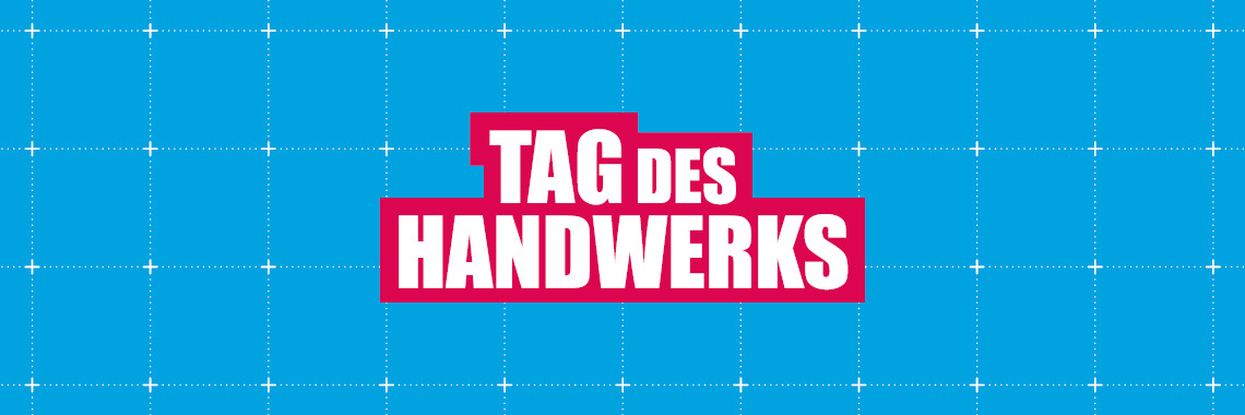 Bild im Kampagnendesign: Hellblaues Banner mit rotem Balken; Schrift: Ich bin Handwerker. Ich kann das.