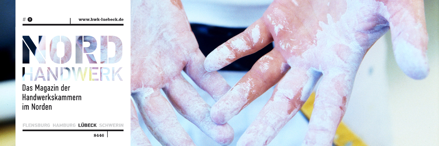 Bild im Kampagnendesign: Hellblaues Banner mit rotem Balken; Schrift: Ich bin Handwerker. Ich kann das.