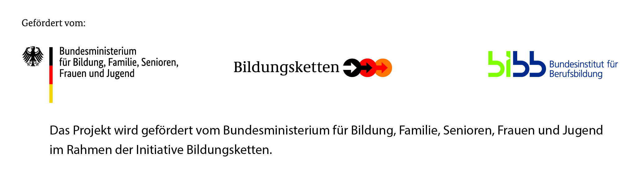 KI generiert: Das Bild zeigt Logos und Text, die eine Förderung des Projekts durch das Bundesministerium für Bildung, Familie, Senioren, Frauen und Jugend im Rahmen der Initiative Bildungsketten ankündigen.
